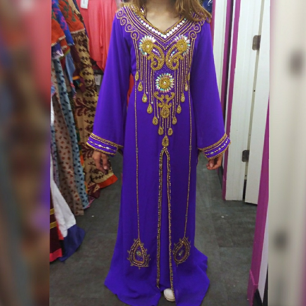 Beautiful Purple and gold embellished Abaya Kaftan